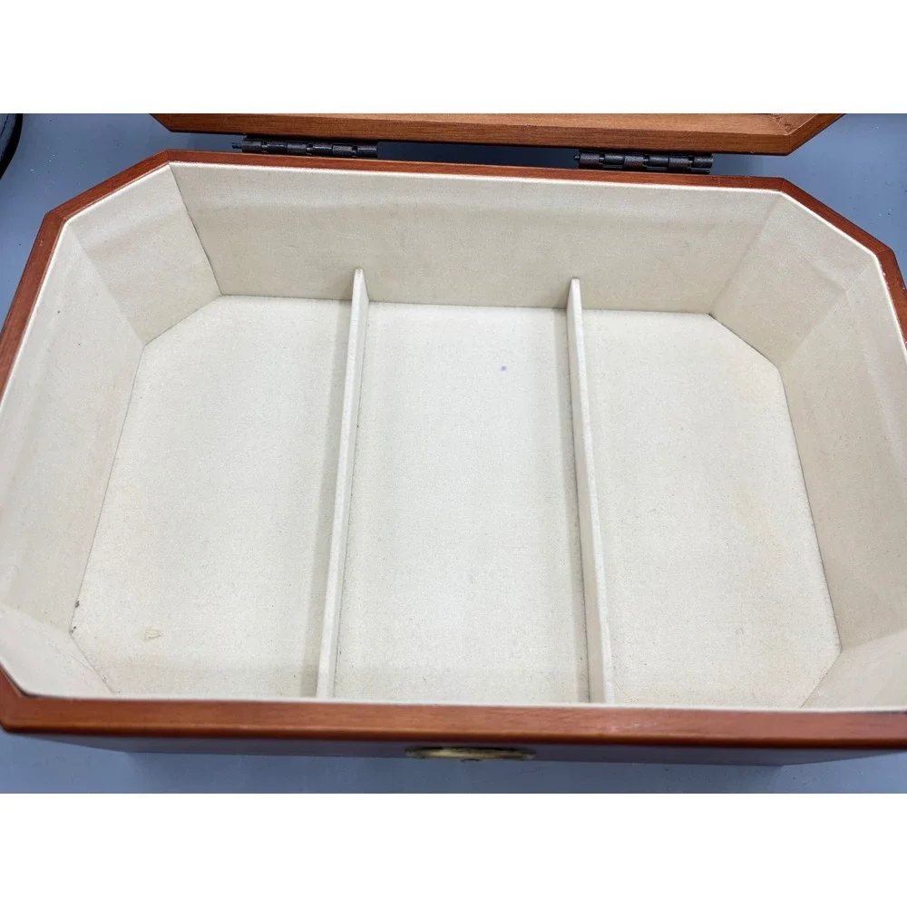 Vintage Wooden‎ Jewelry Box Insert Necklace Hooks Ring Tray Large Hinged